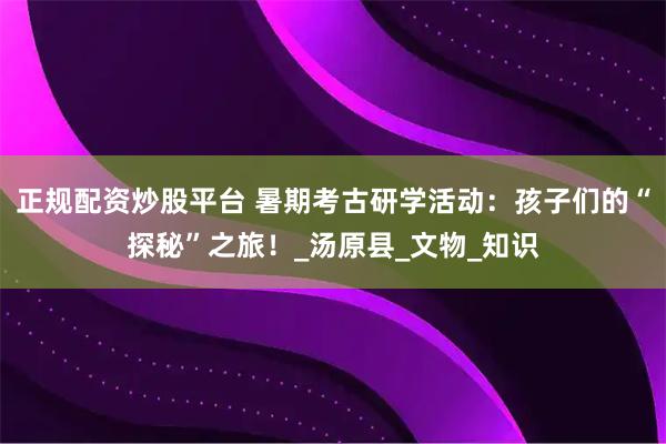 正规配资炒股平台 暑期考古研学活动：孩子们的“探秘”之旅！_汤原县_文物_知识